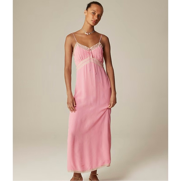 NWT J. Crew Pintuck Lace-trim Slip Dress Crepe de Chine Pink -  www.disolcolor.com